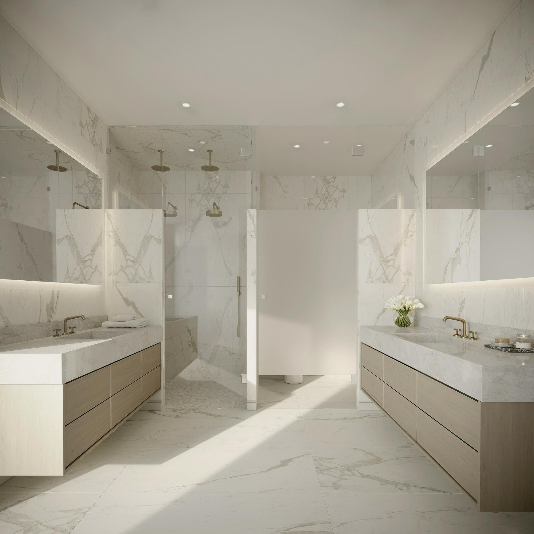 Large-format marble-look floor tile